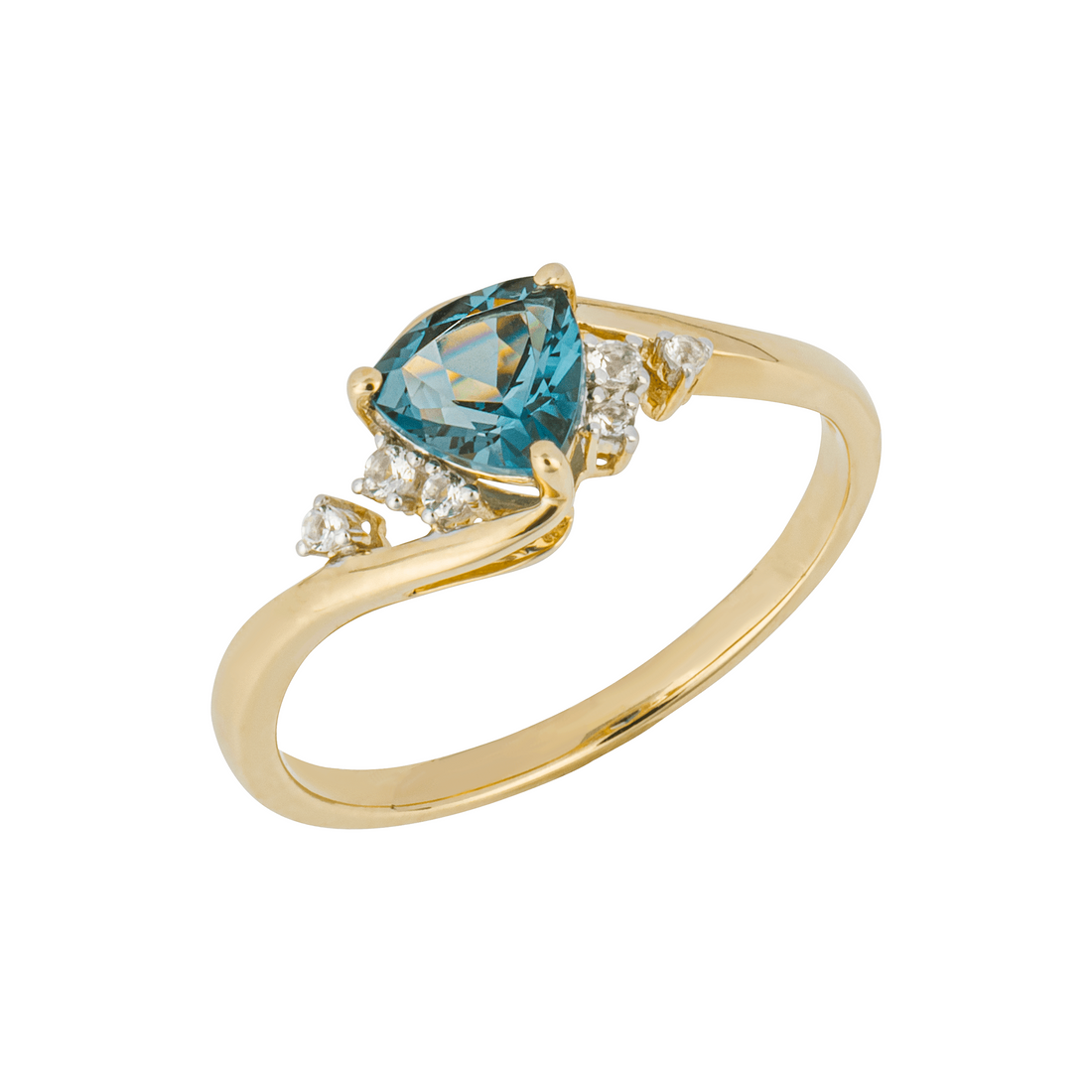 Trillion London Blue Topaz Ring with White Topaz in 9ct Yellow Gold - Robert Anthony Jewellers, Edinburgh