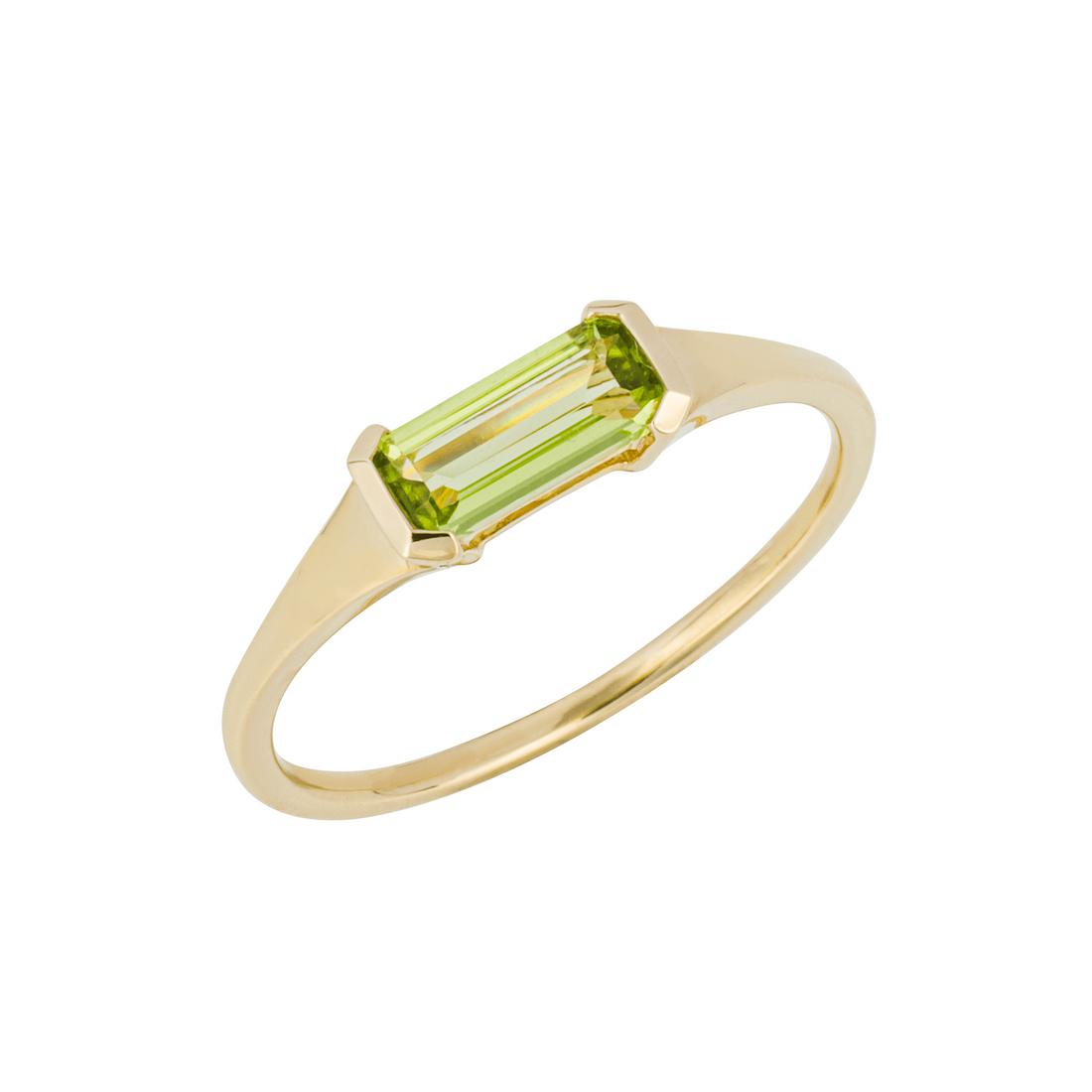 Elongated Green Peridot Ring in 9ct Yellow Gold - Robert Anthony Jewellers, Edinburgh