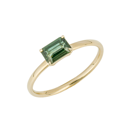 Emerald Cut Green Sapphire Ring in 9ct Yellow Gold - Robert Anthony Jewellers, Edinburgh