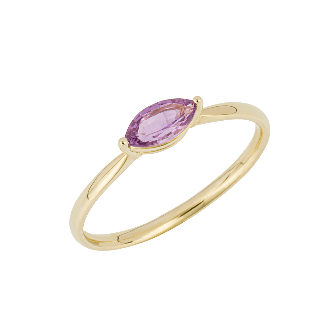 Navette Cut Purple Sapphire Ring in 9ct Yellow Gold - Robert Anthony Jewellers, Edinburgh