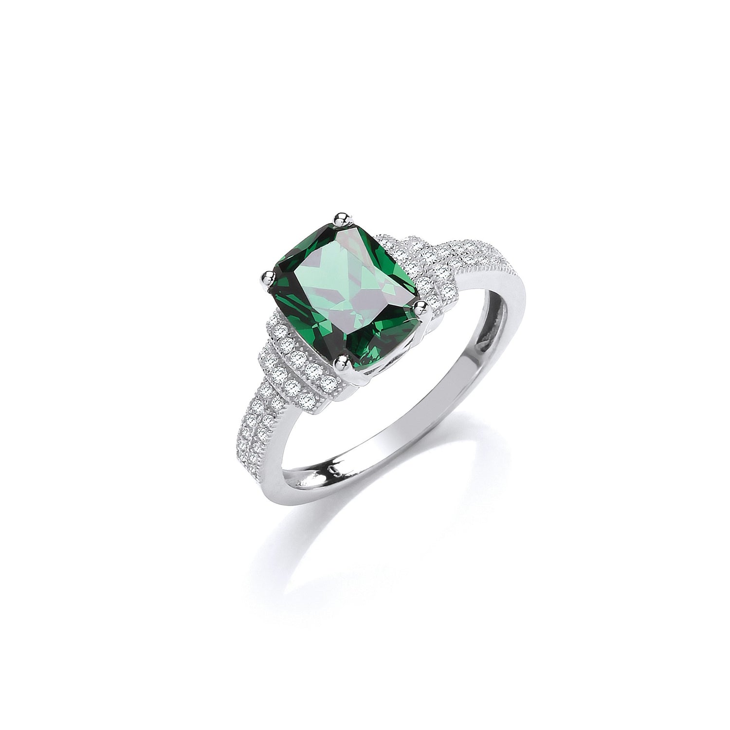EMILY — Silver and Green CZ Dress Ring