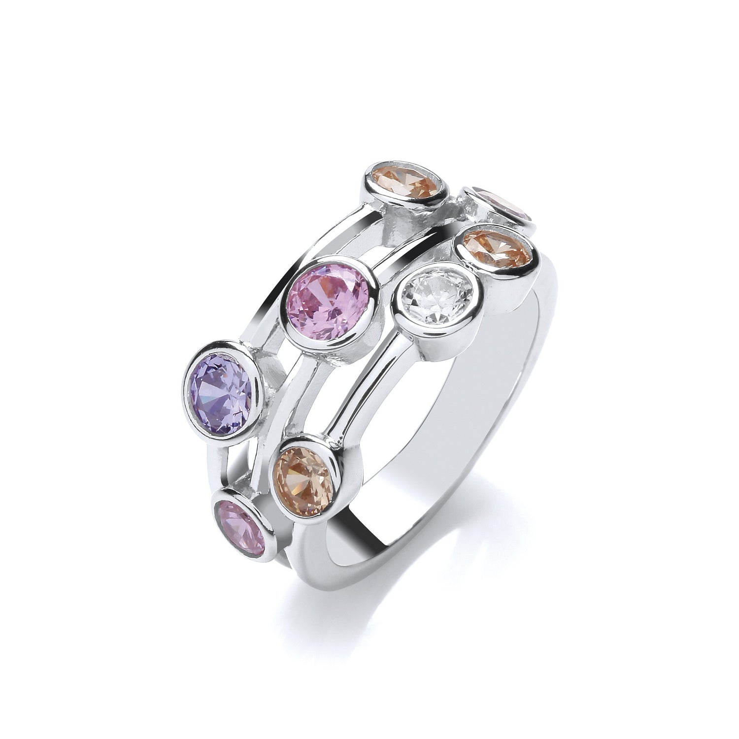 Silver and Coloured CZ Fire Dance Bubble Ring