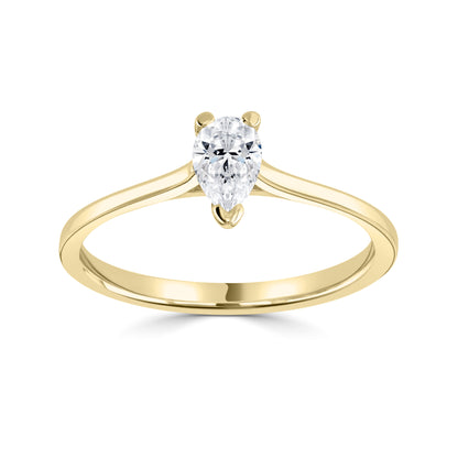 18CT Yellow Gold Pear Cut Lab Grown Diamond Solitaire Ring 1ct