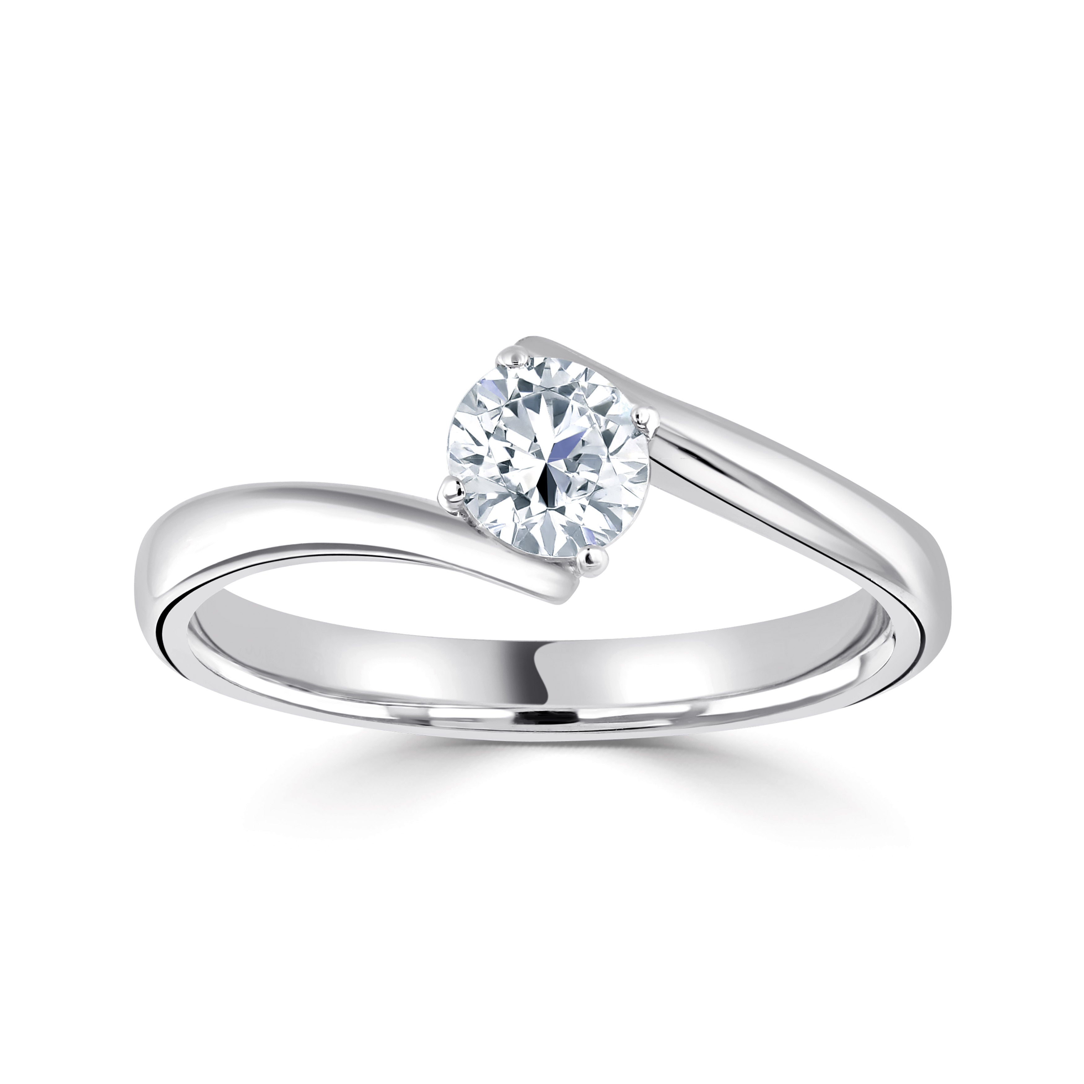 Platinum Lab Grown Round Solitaire Diamond Crossover Ring 1ct - Robert Anthony Jewellers, Edinburgh