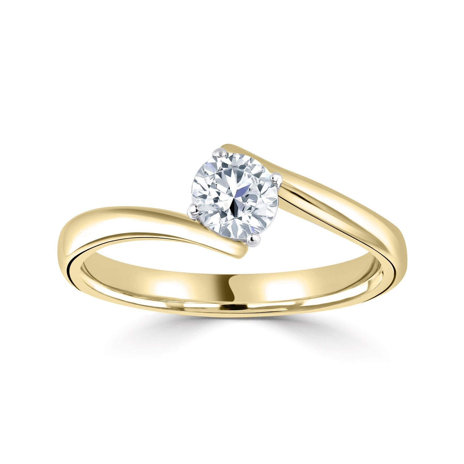 18-Carat Yellow Gold Lab Grown Diamond Crossover Solitaire Ring 1.1ct
