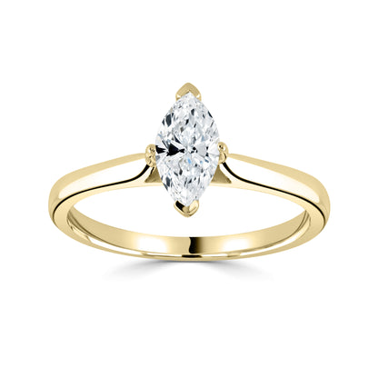 18CT Yellow Gold Marquise Lab Grown Diamond Solitaire Ring 1ct
