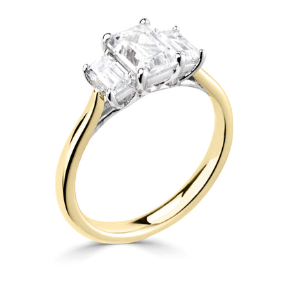 18-Carat Yellow Gold Emerald Cut Three Stone Lab Grown Diamond Ring 1cts