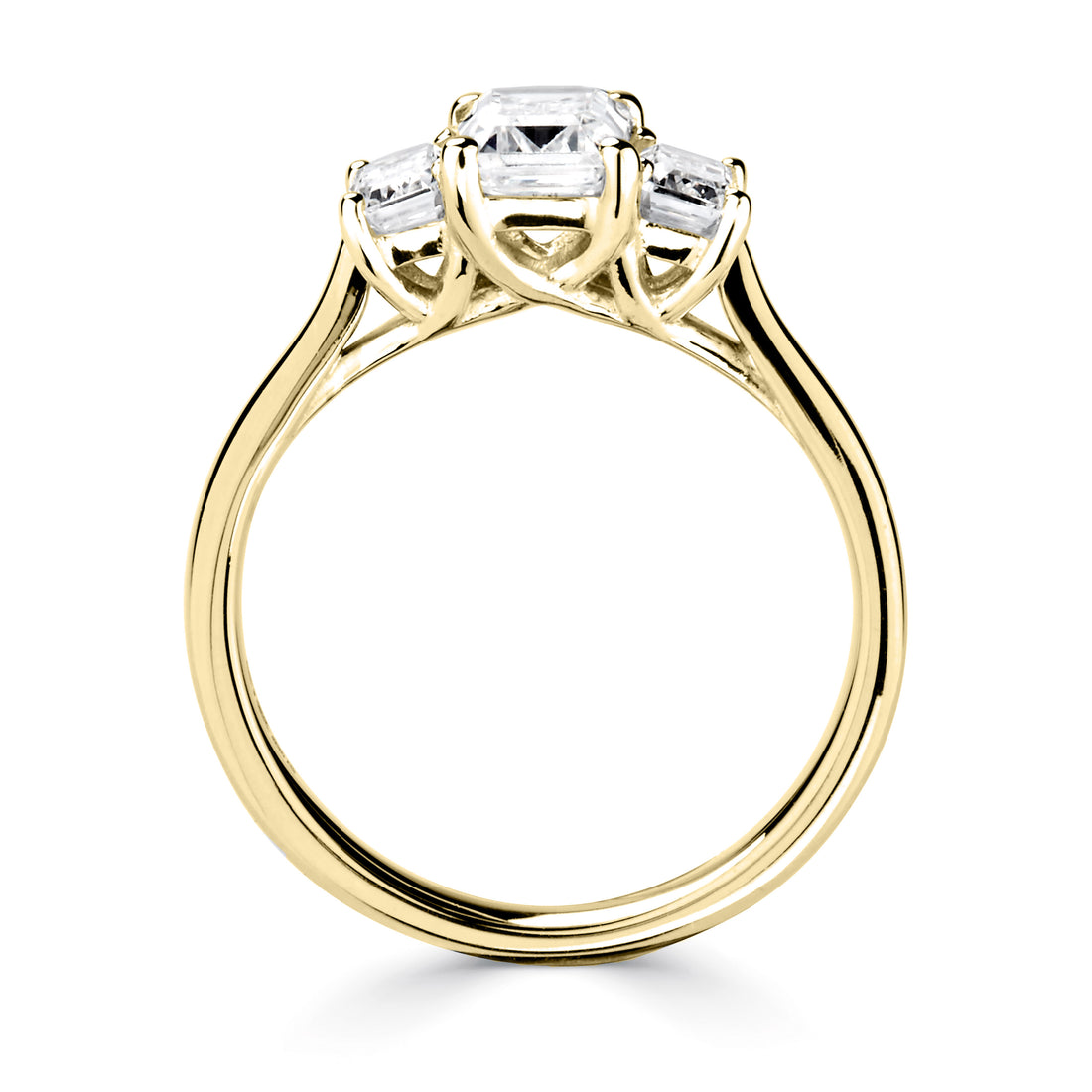 18CT Yellow Gold Emerald Cut Diamond Three Stone Ring