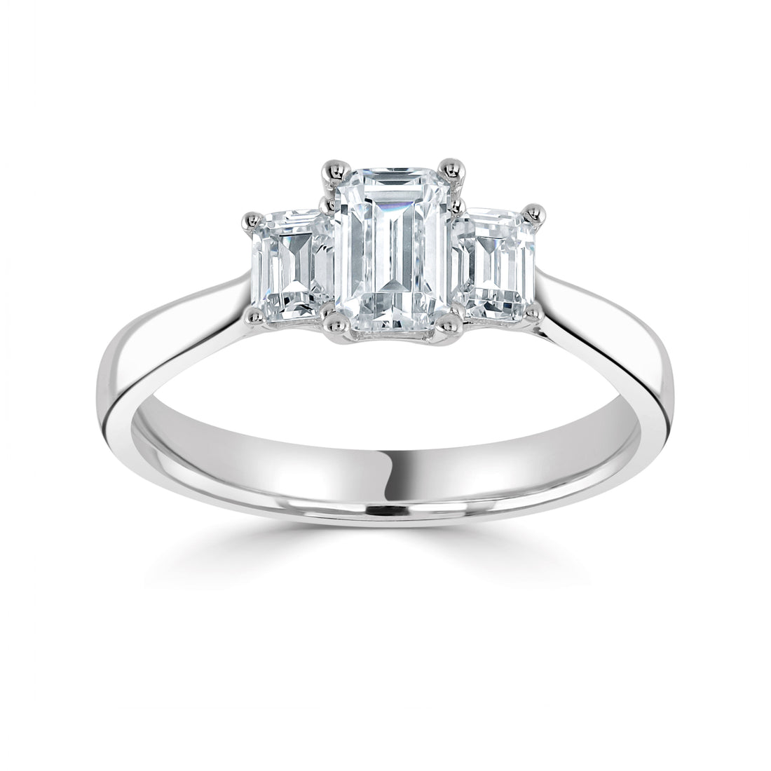 Platinum Emerald Cut Lab Grown Diamond 3 Stone Ring 1.5cts