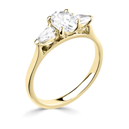 18CT Yellow Gold Oval Diamond Pear Side Three Stone Ring - Robert Anthony Jewellers, Edinburgh