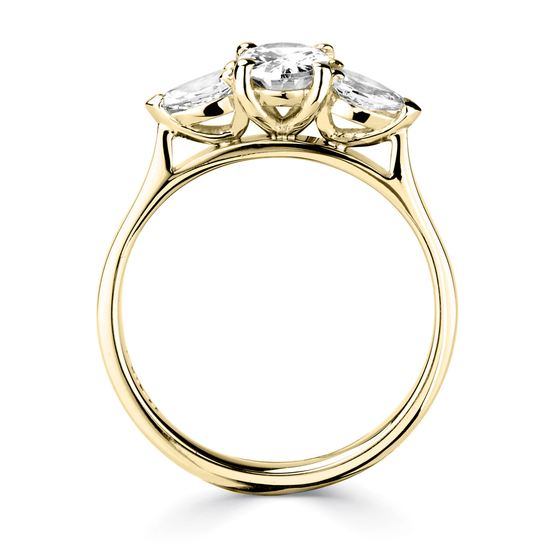18CT Yellow Gold Oval Diamond Pear Side Three Stone Ring - Robert Anthony Jewellers, Edinburgh