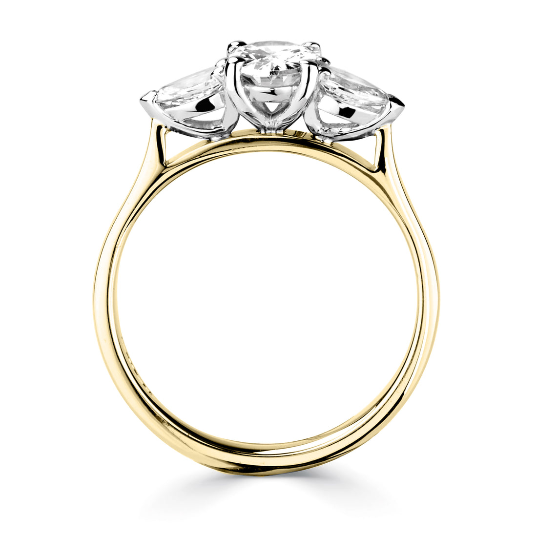 18CT Yellow Gold Three Stone Oval Diamond Pear Cut Side Diamond Ring - Robert Anthony Jewellers, Edinburgh
