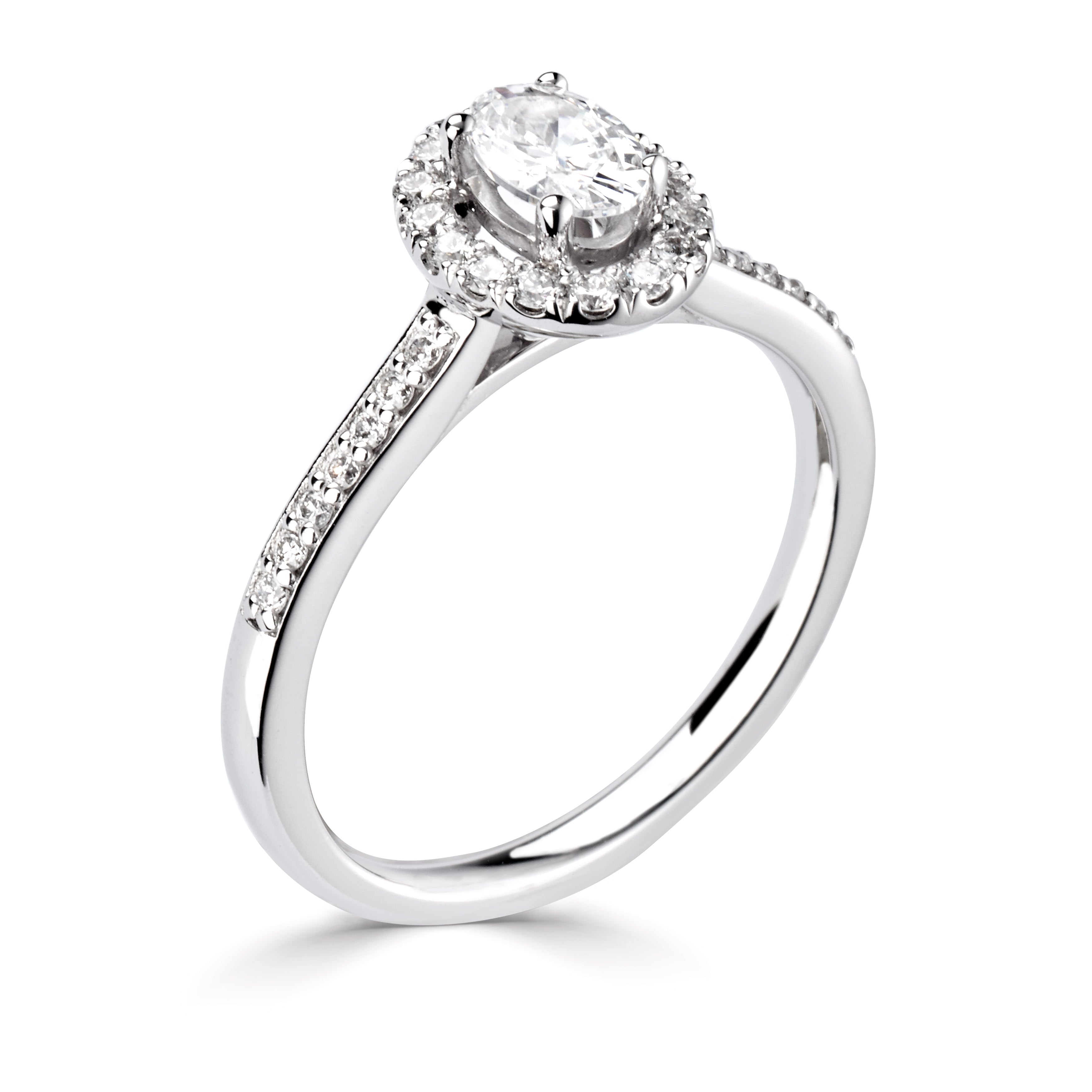 Platinum and Diamond Oval Diamond with Halo and Diamond Shoulders - Robert Anthony Jewellers, Edinburgh