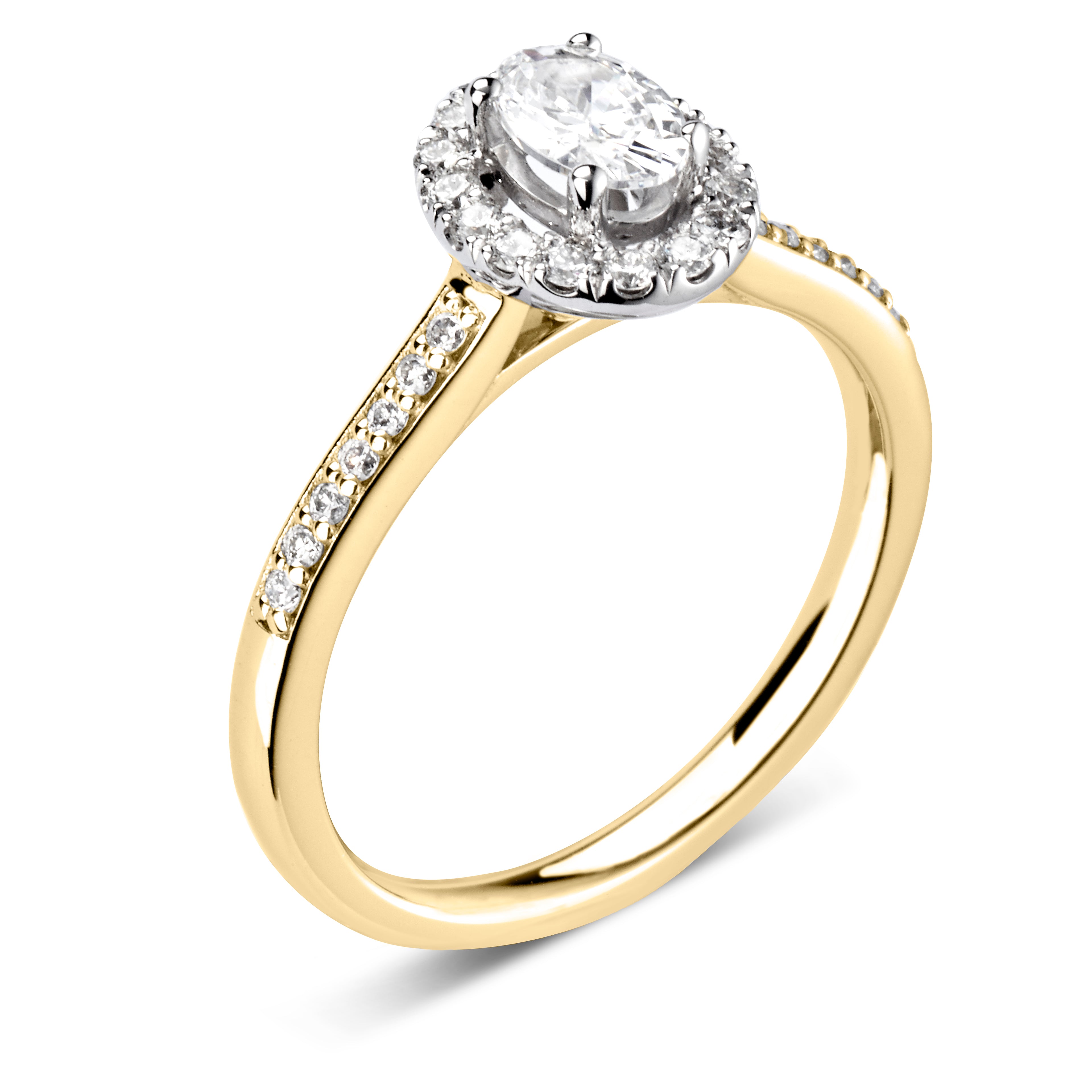 18CT Yellow and White Gold Oval Diamond Halo with Diamond Shoulders - Robert Anthony Jewellers, Edinburgh