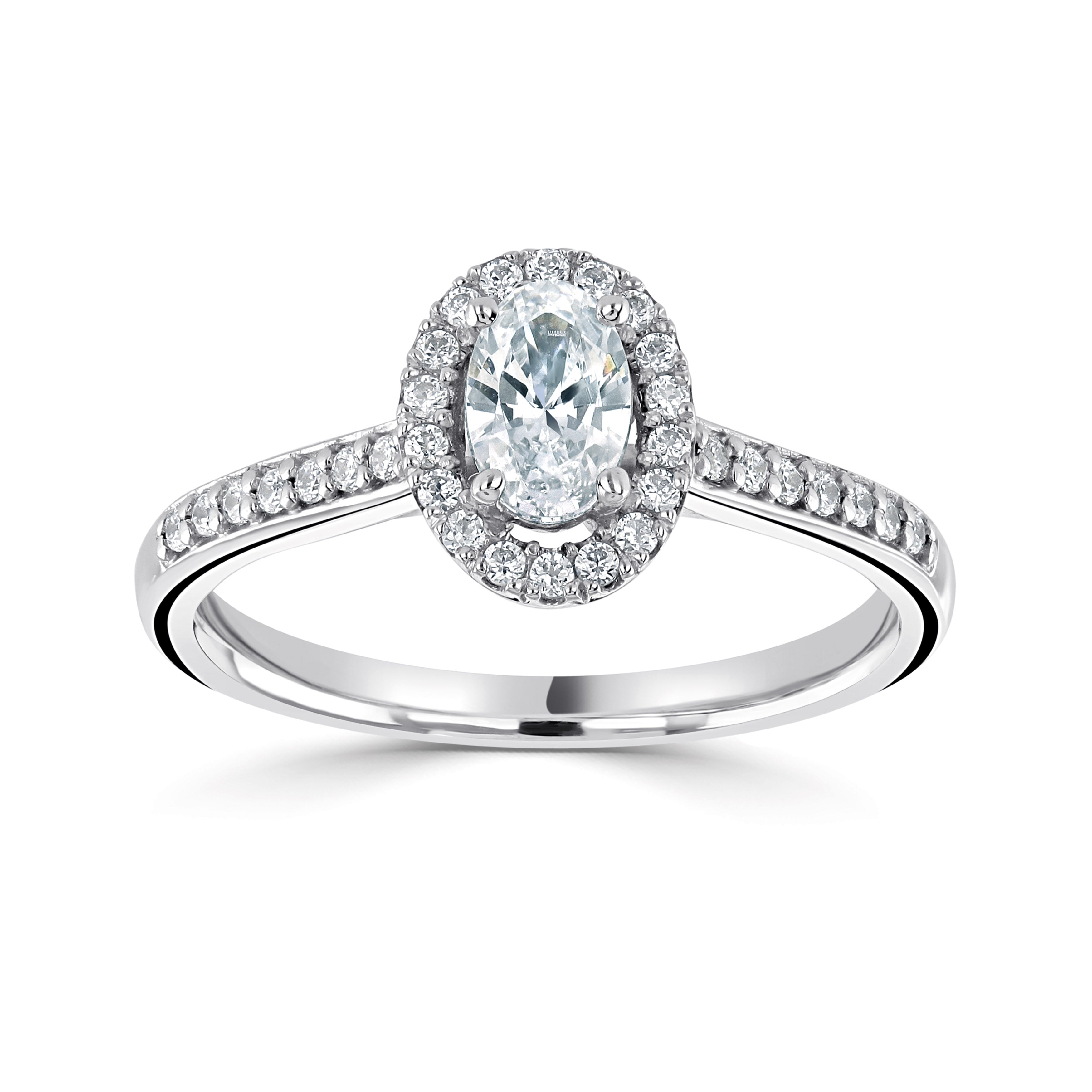 Platinum and Diamond Oval Diamond with Halo and Diamond Shoulders - Robert Anthony Jewellers, Edinburgh