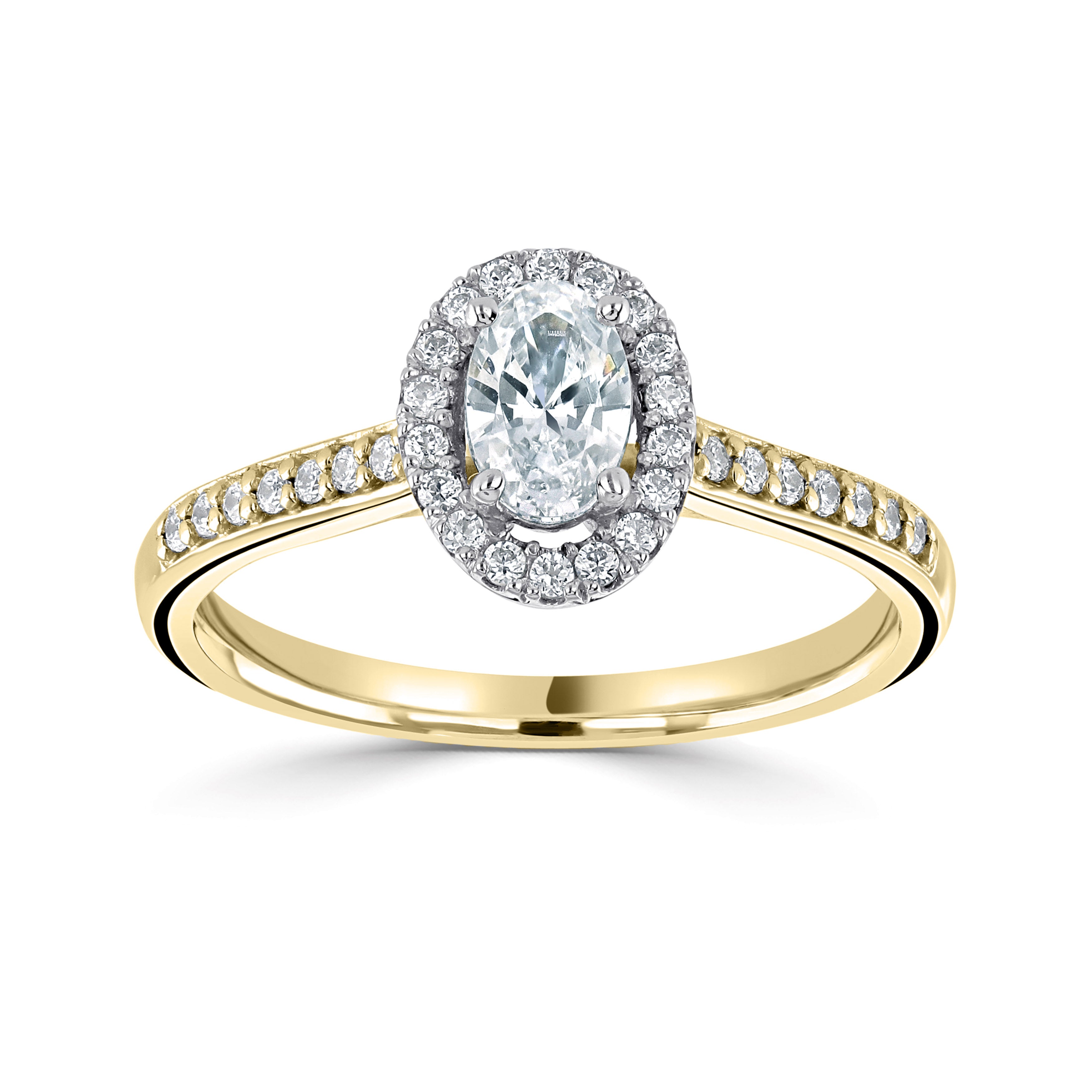 18CT Yellow and White Gold Oval Diamond Halo with Diamond Shoulders - Robert Anthony Jewellers, Edinburgh