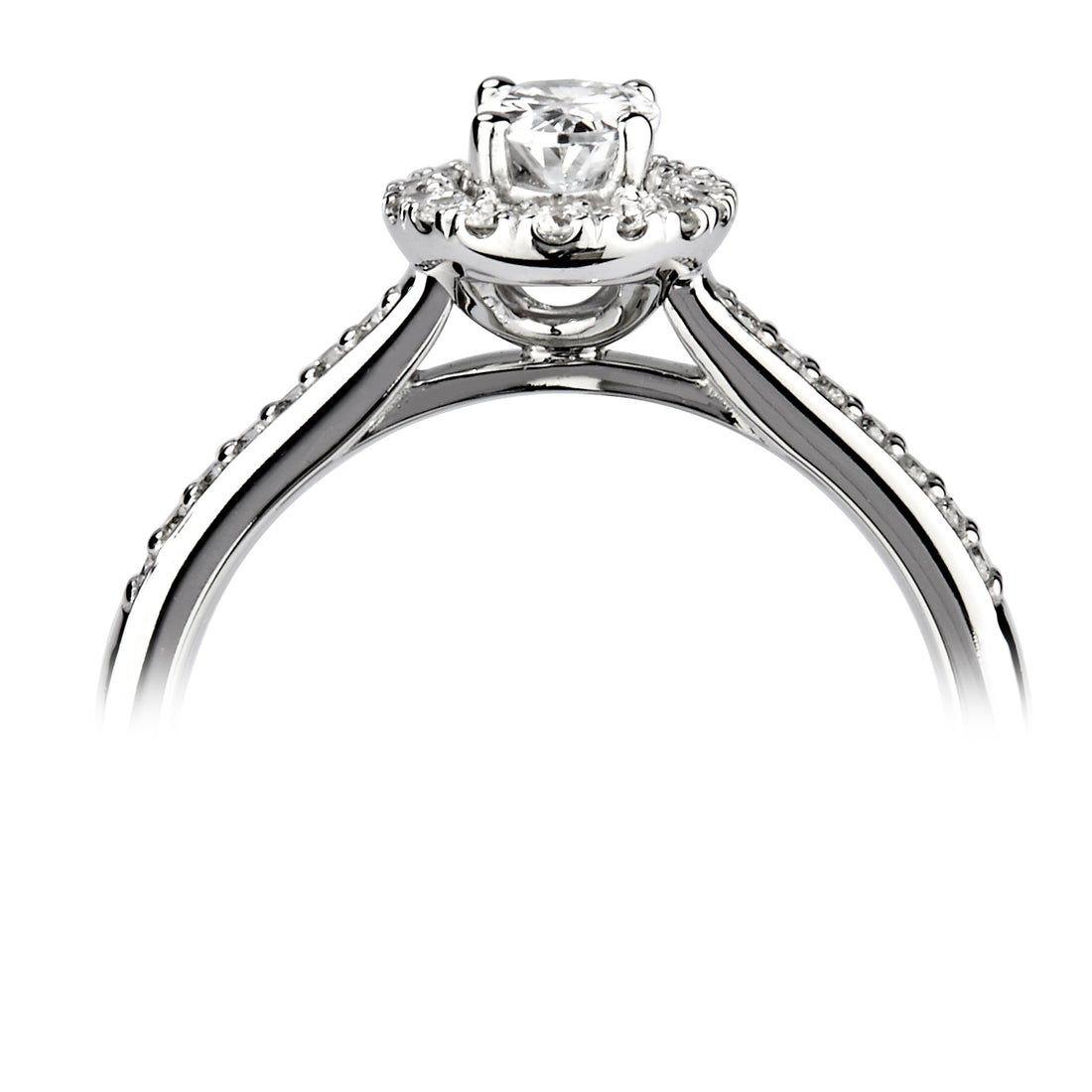 Platinum and Diamond Oval Diamond with Halo and Diamond Shoulders - Robert Anthony Jewellers, Edinburgh