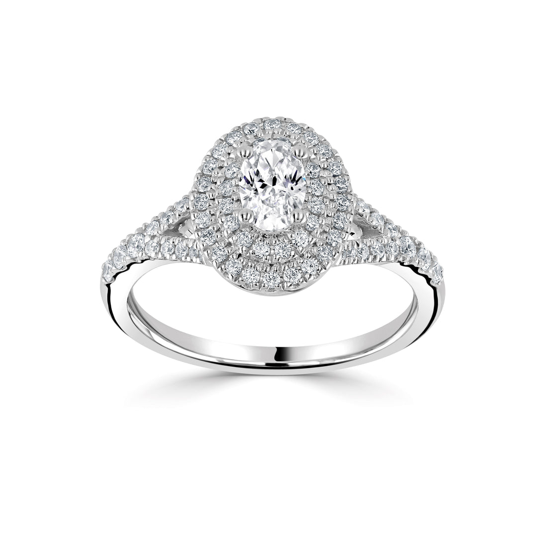 Platinum Double Halo Lab Grown Oval Diamond Ring 1.01cts - Robert Anthony Jewellers, Edinburgh