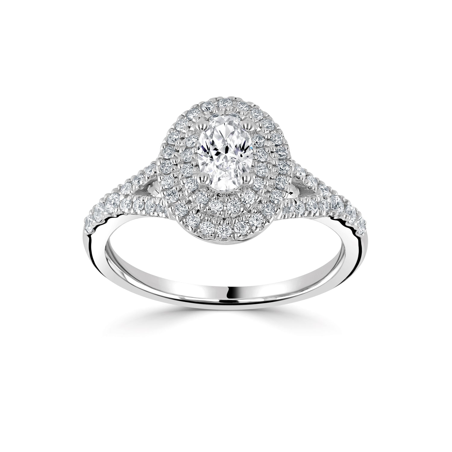 Platinum Double Halo Lab Grown Oval Diamond Ring 1.01cts