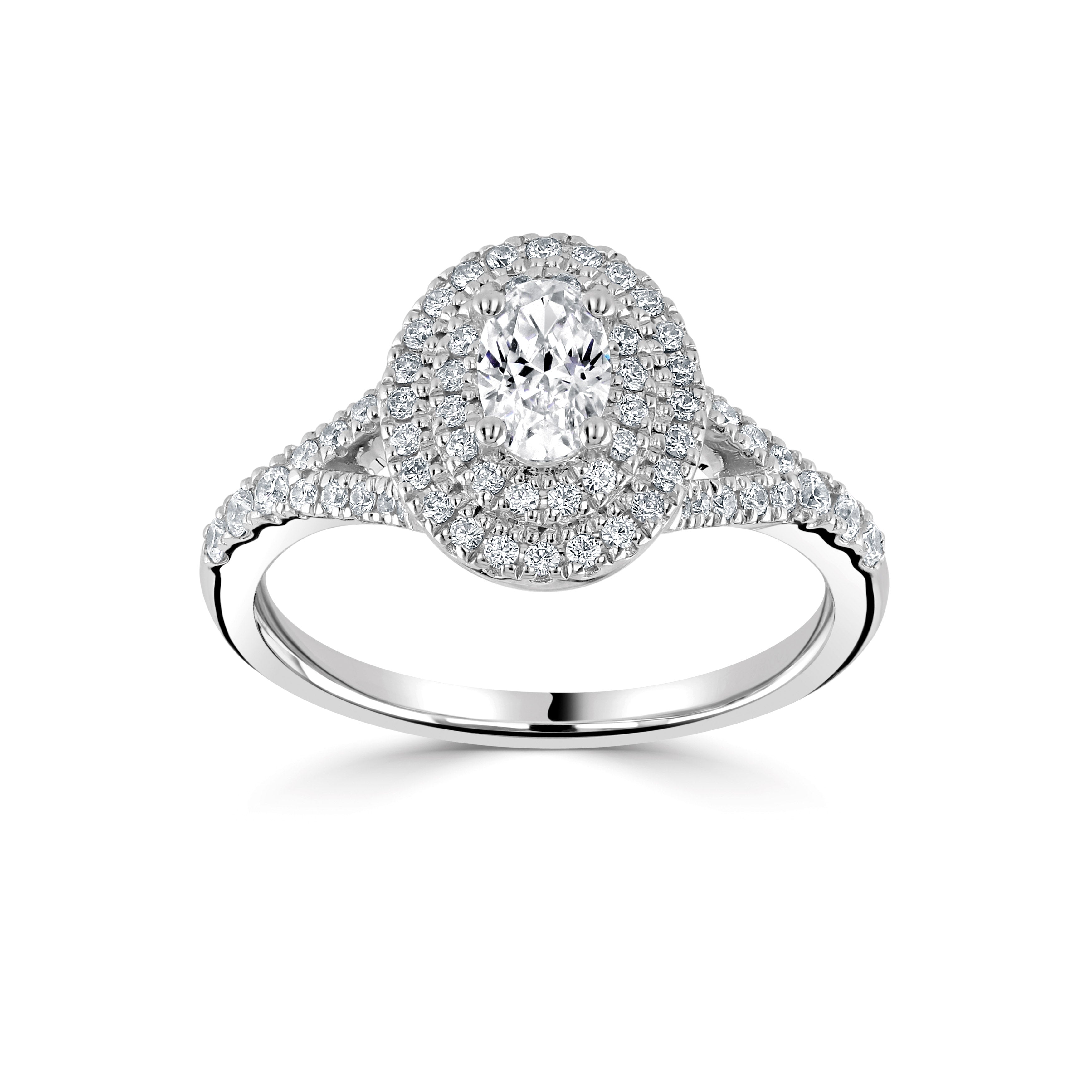 Platinum Double Halo Lab Grown Oval Diamond Ring 1.01cts