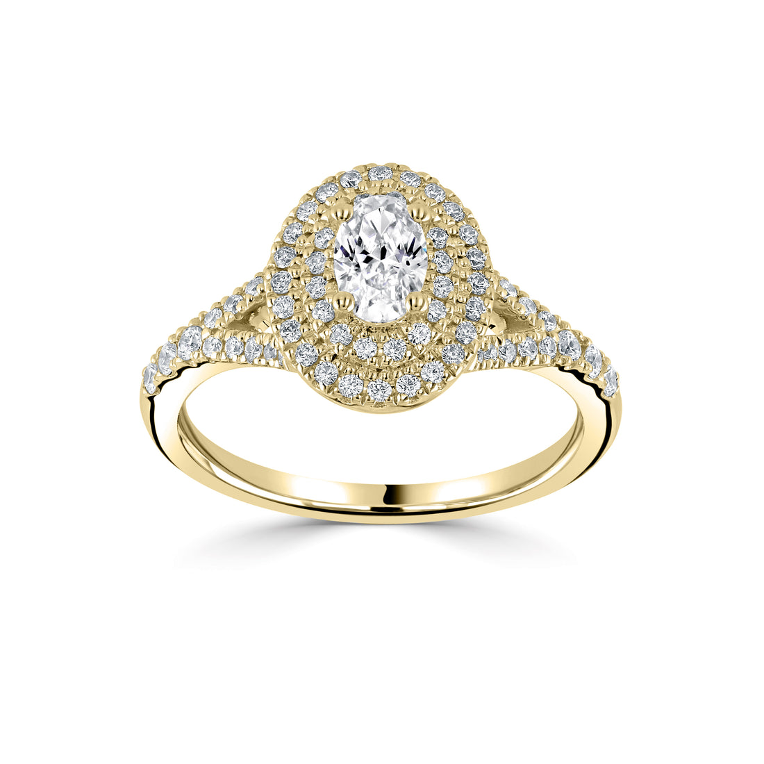 18CT Yellow Gold Double Halo Lab Grown Oval Diamond Ring 1.35cts - Robert Anthony Jewellers, Edinburgh