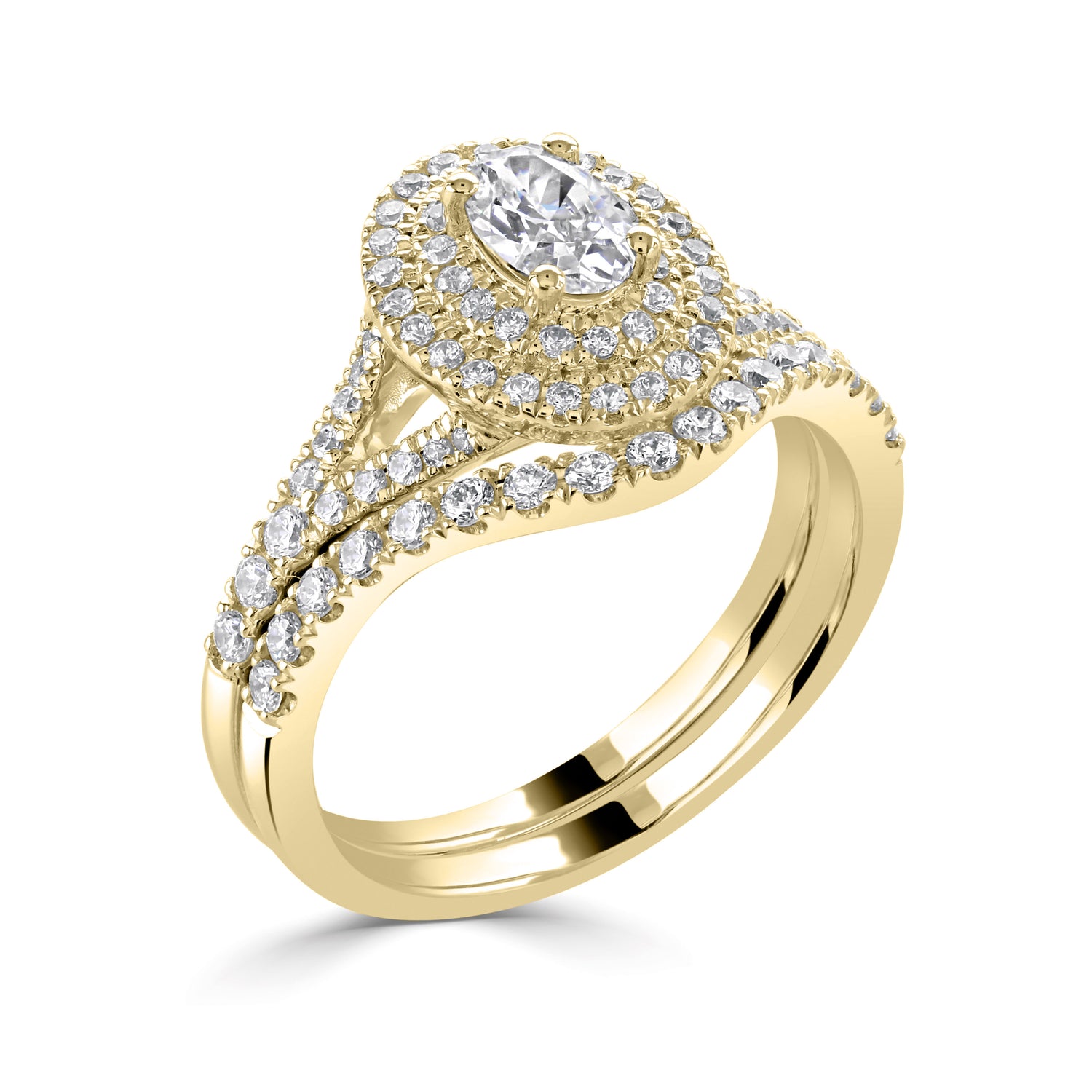 18CT Yellow Gold Double Halo Lab Grown Oval Diamond Ring 1.35cts