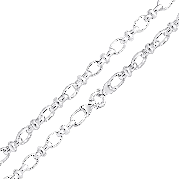 Silver Handmade 10.7mm Oval Pinched Link Chain