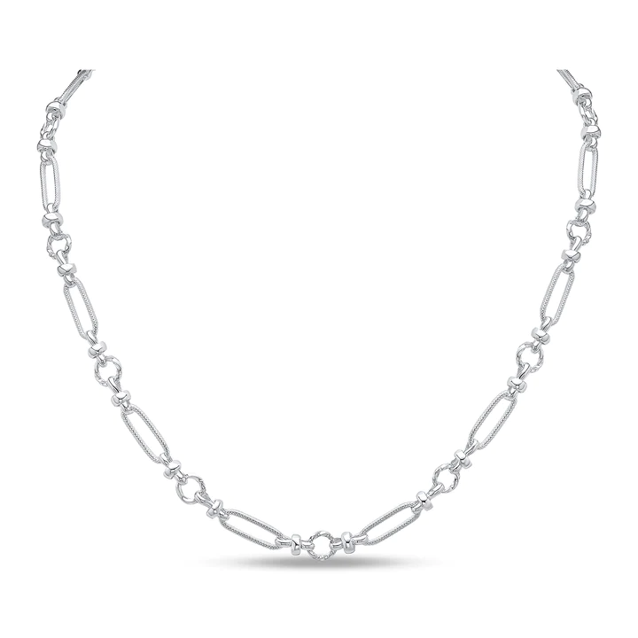 Silver Handmade 8mm Textured Long Oval Chain