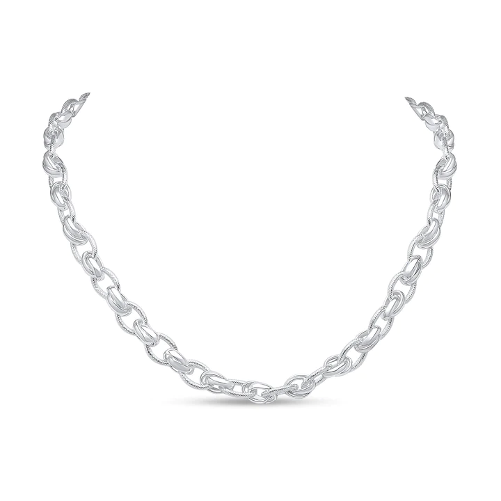 Silver Handmade 9mm Textured Oval Fancy Chain with T-Bar Clasp
