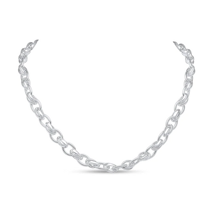 Silver Handmade 9mm Textured Oval Fancy Chain with T-Bar Clasp - Robert Anthony Jewellers, Edinburgh