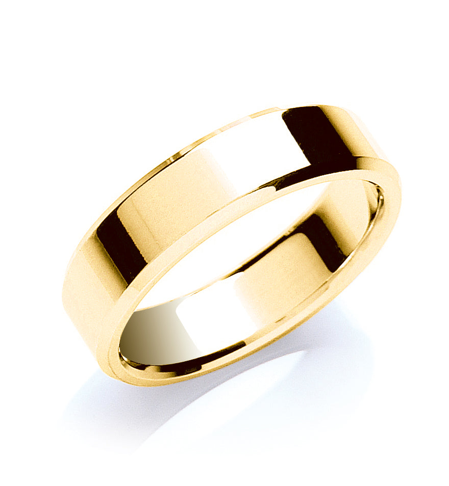 6mm 9CT Gold Flat Court Bevelled Edge Wedding Band - Robert Anthony Jewellers, Edinburgh