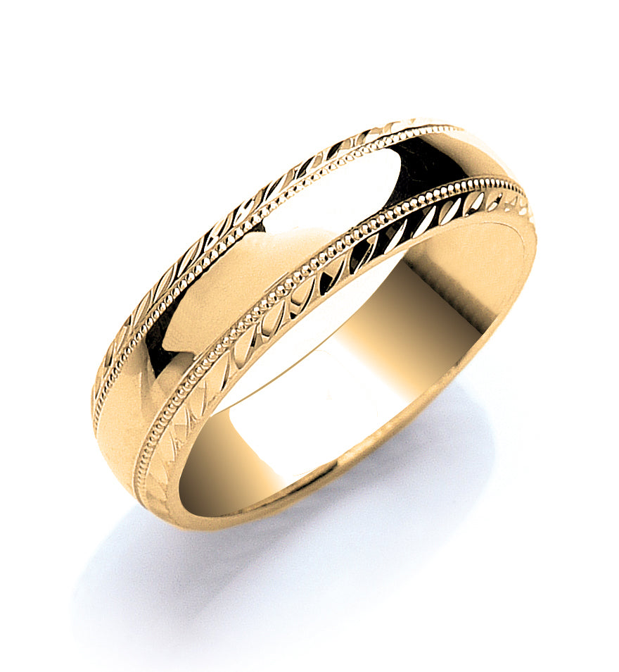 6mm 9CT Gold Milgrain Wedding Band - Robert Anthony Jewellers, Edinburgh