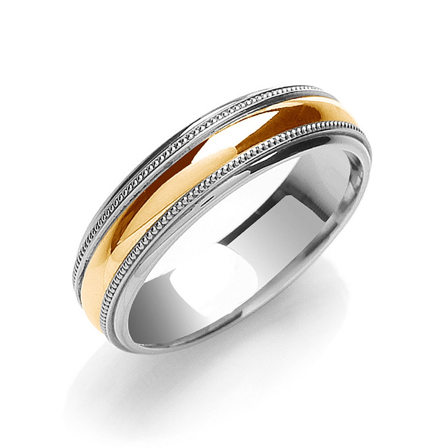 6mm 9CT Two Colour Gold Milgrain Edges Wedding Band - Robert Anthony Jewellers, Edinburgh