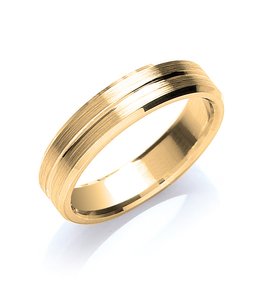 5mm 9CT Gold Grooved, Bevelled Edge Wedding Band - Robert Anthony Jewellers, Edinburgh