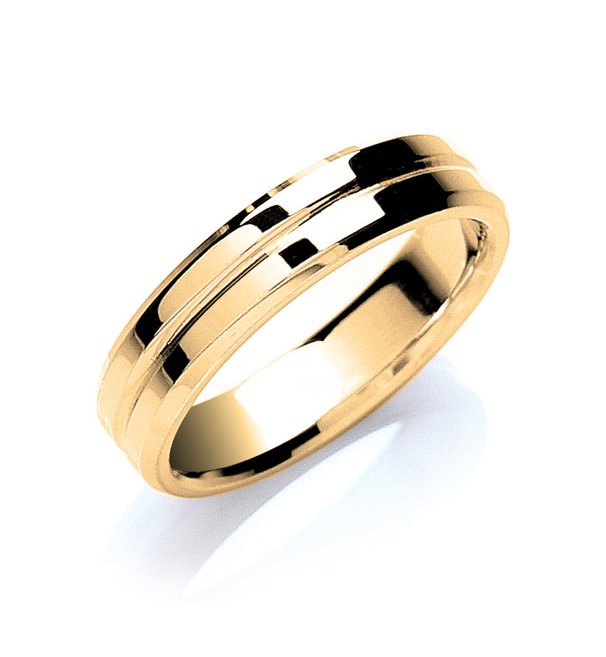 5mm 9CT Gold Grooved, Bevelled Edge Wedding Band