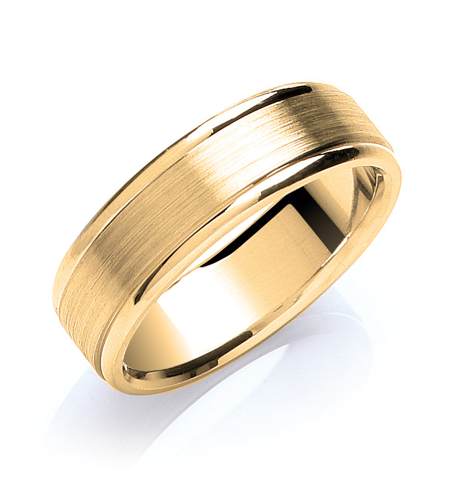 6mm 9CT Gold Flat Court Track Edge Matte Wedding Band - Robert Anthony Jewellers, Edinburgh