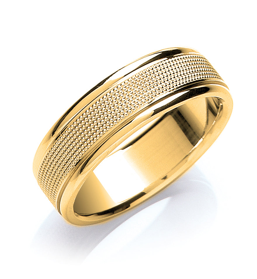 7mm 9CT Gold Milgrain Wedding Band - Robert Anthony Jewellers, Edinburgh