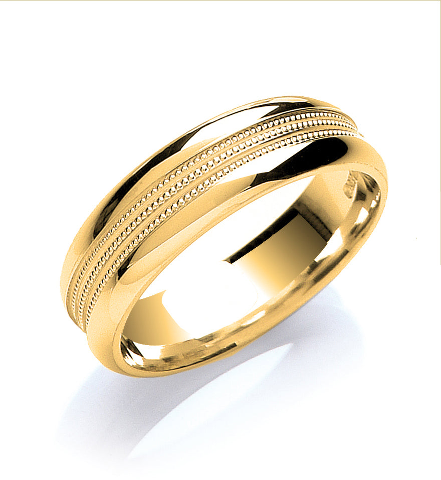 6mm 9CT Gold Milgrain Wedding Band - Robert Anthony Jewellers, Edinburgh