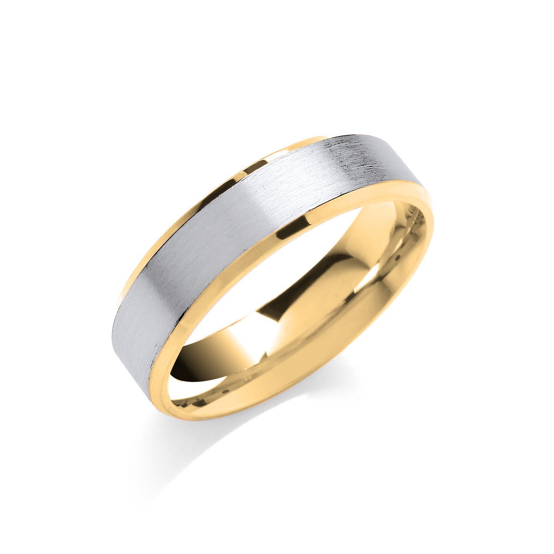 6mm 9CT Two Colour Bevelled Edge Matte Centre Wedding Band - Robert Anthony Jewellers, Edinburgh