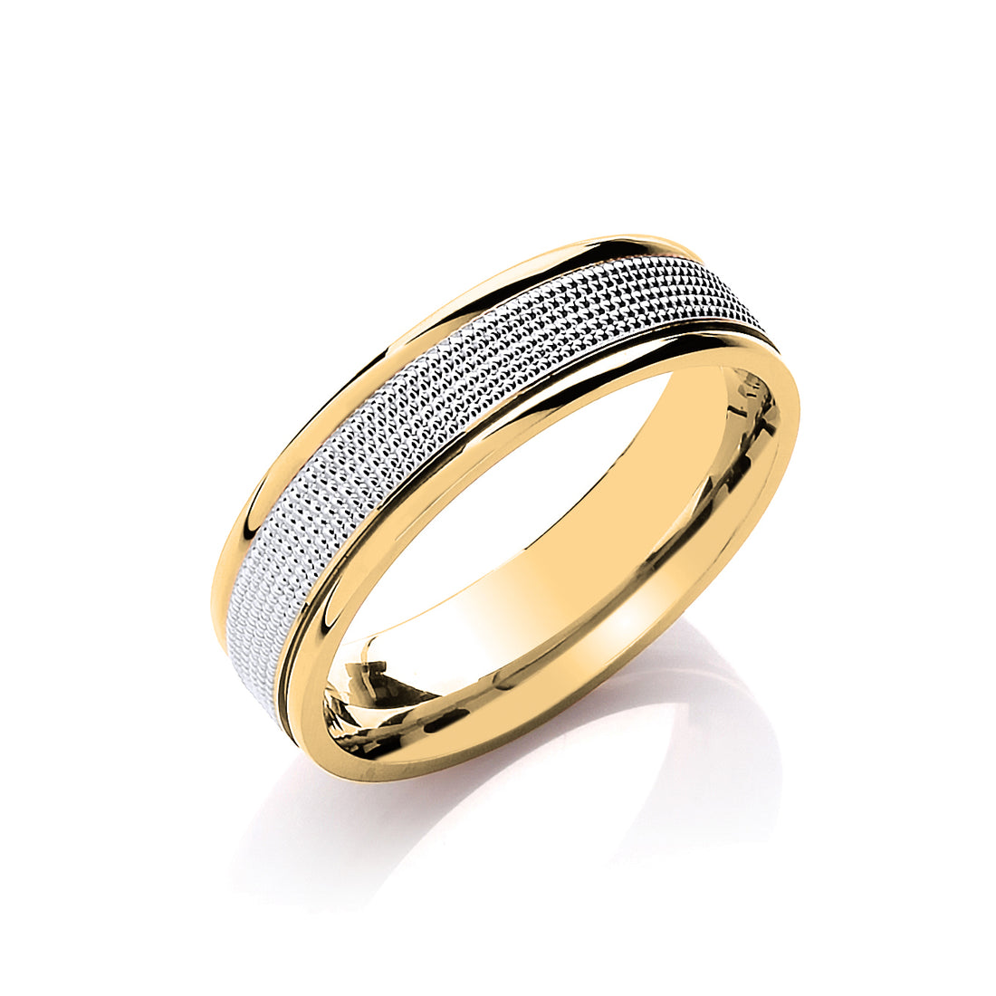 6mm 9CT Two Colour Gold Milgrain Centre Wedding Band - Robert Anthony Jewellers, Edinburgh