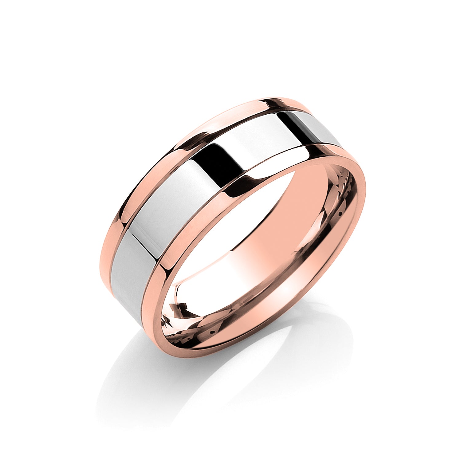 7mm 9CT Two Colour Gold Parallel Groove Wedding Band