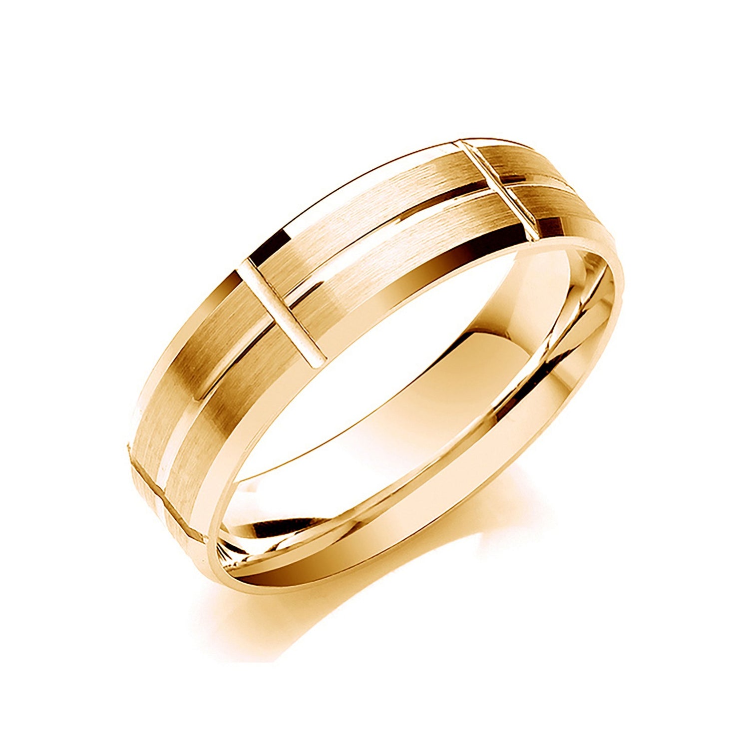 6mm 9CT Gold Bevelled Edge Diamond Cut Wedding Band - Robert Anthony Jewellers, Edinburgh