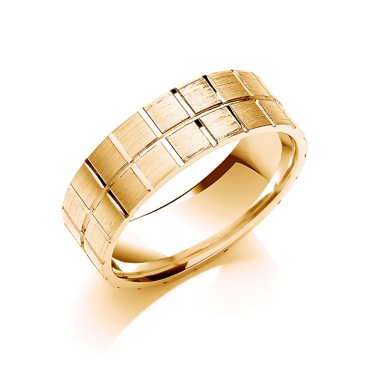 6mm 9CT Gold Square Groove Diamond Cut Wedding Band - Robert Anthony Jewellers, Edinburgh