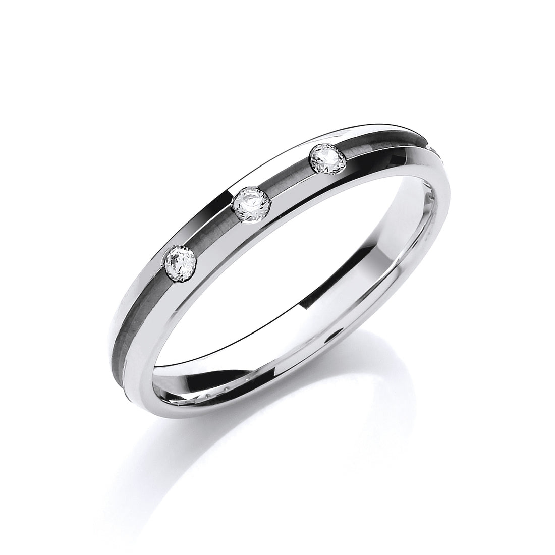 3 Stone Brilliant Cut Diamond Set 3mm Centre Groove Wedding Band - Robert Anthony Jewellers, Edinburgh