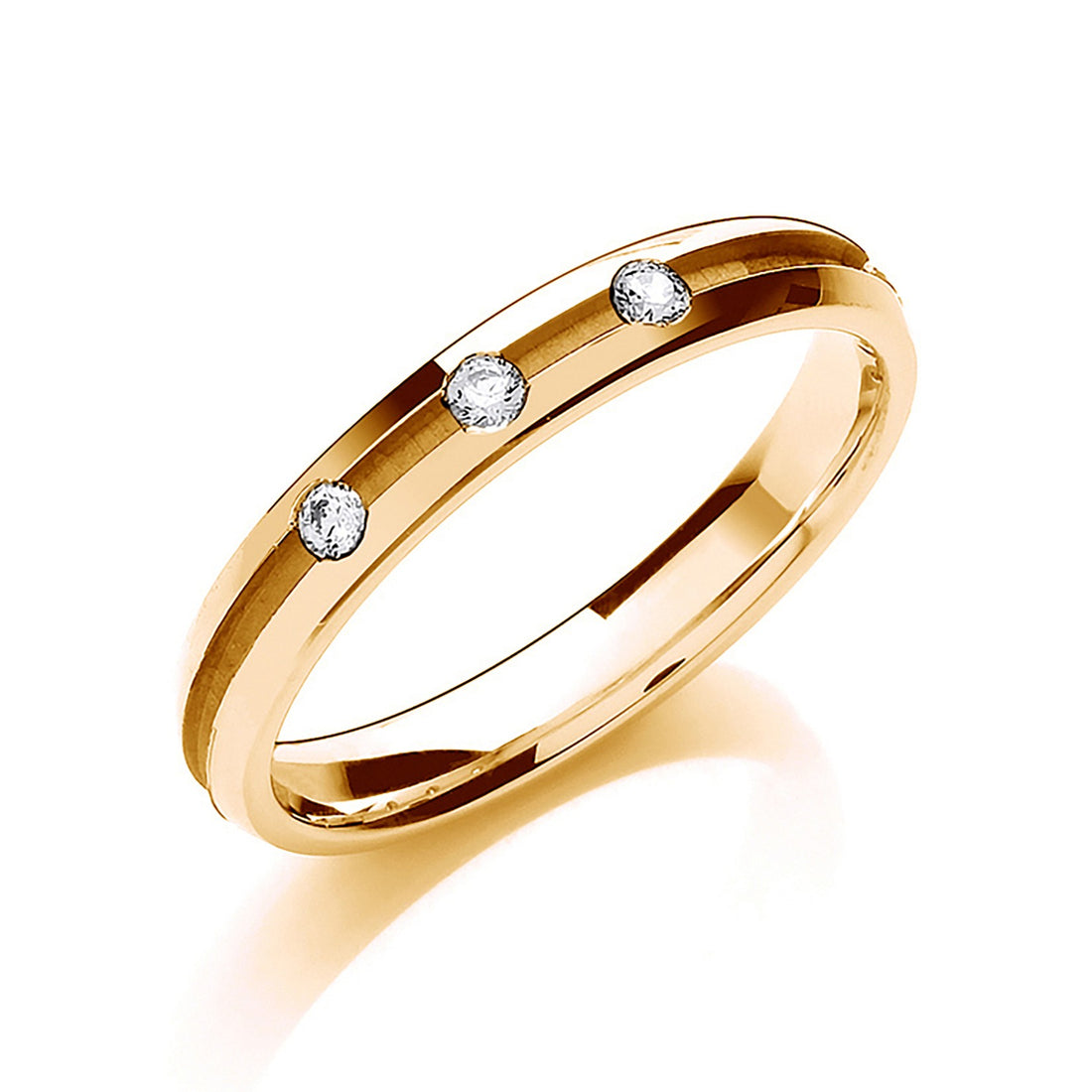 3 Stone Brilliant Cut Diamond Set 3mm Centre Groove Wedding Band - Robert Anthony Jewellers, Edinburgh
