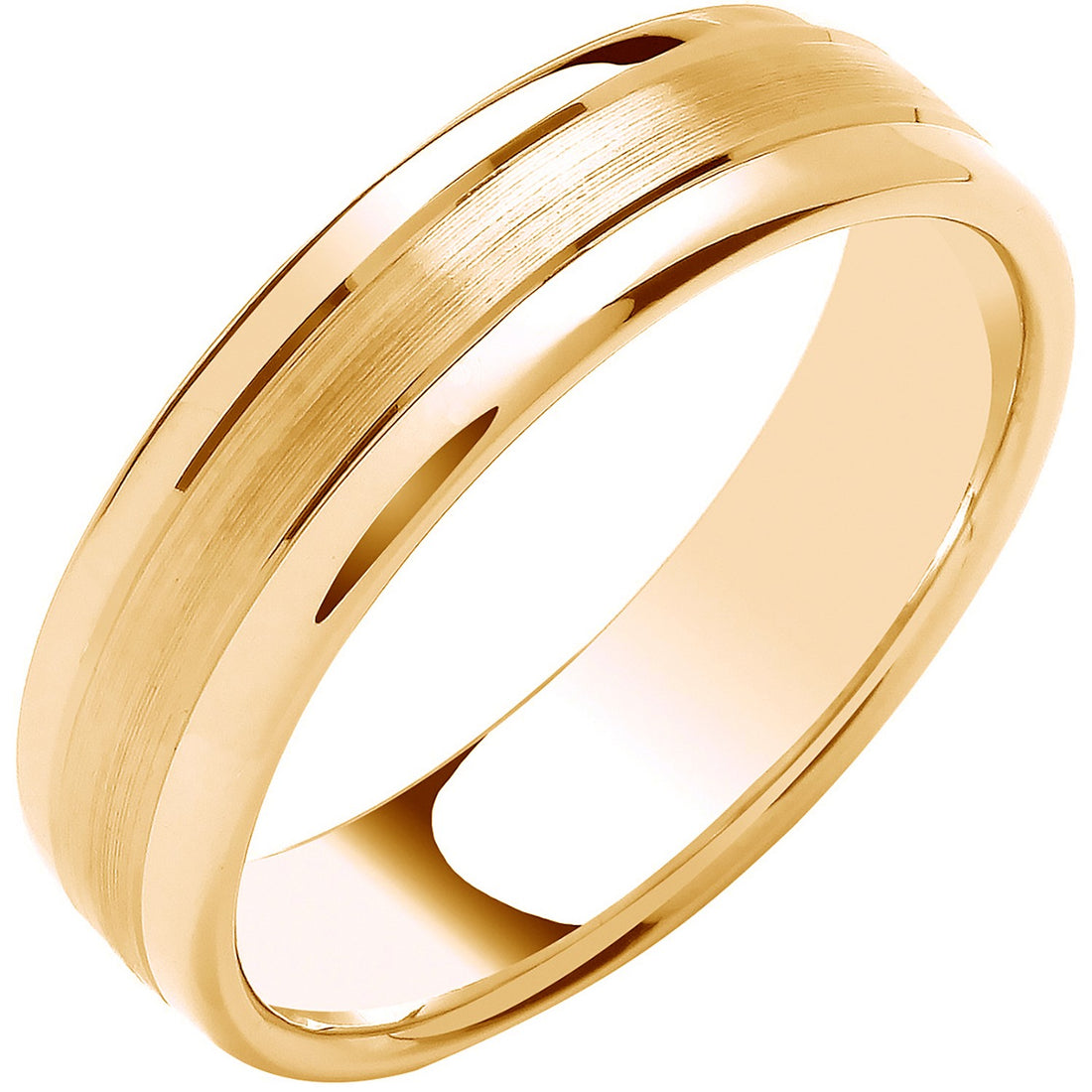 6mm 9CT Gold Soft Court Polished Edges Matte Centre Wedding Band - Robert Anthony Jewellers, Edinburgh