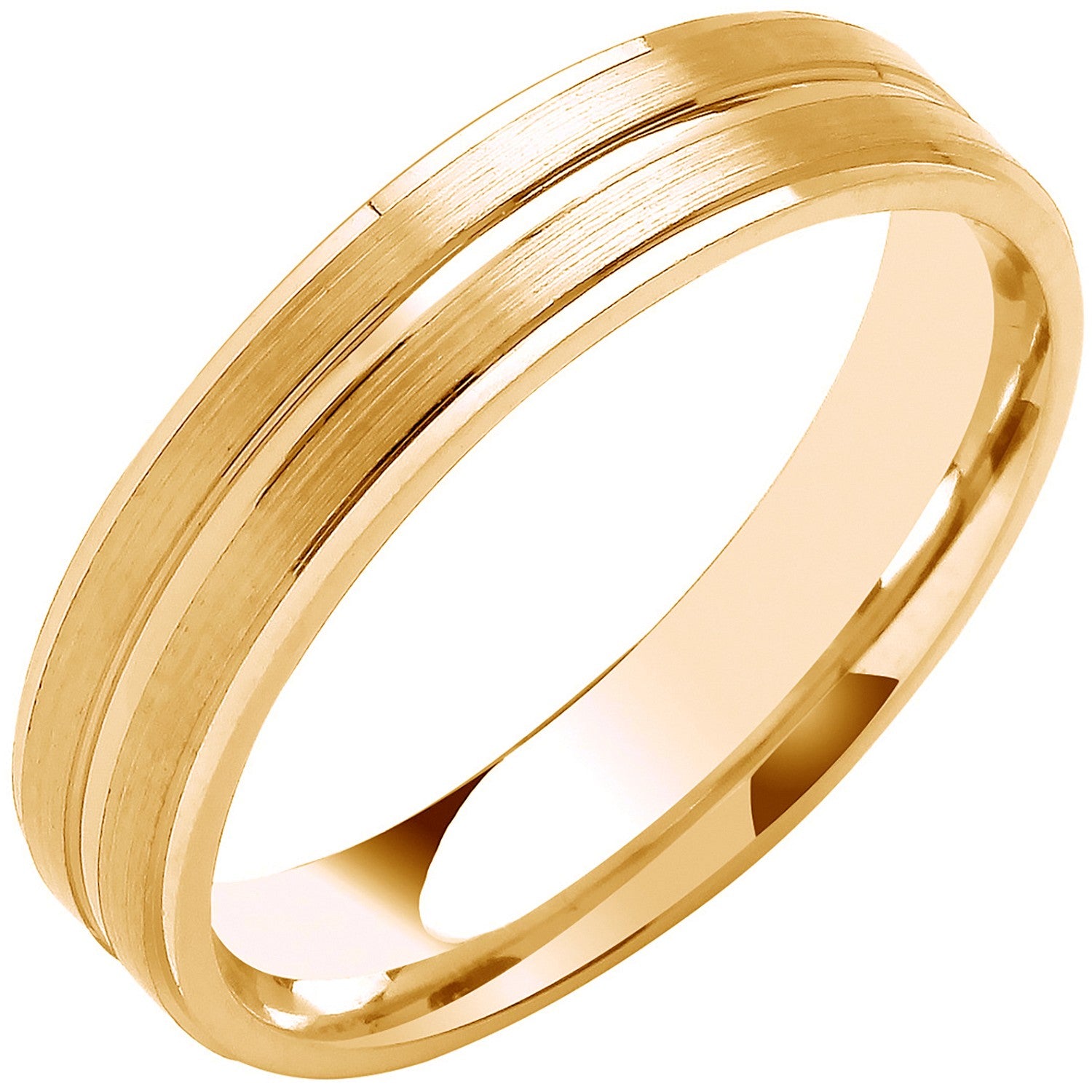 5mm 9CT Gold Flat Court Track Edges Centre Band Wedding Band