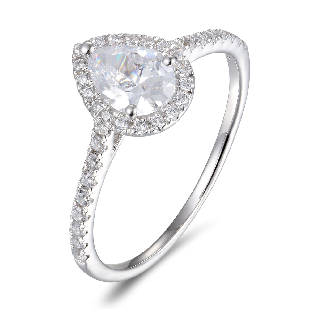 18CT Gold Pear Cut Diamond Halo Ring with Diamond Set Shoulders - Robert Anthony Jewellers, Edinburgh