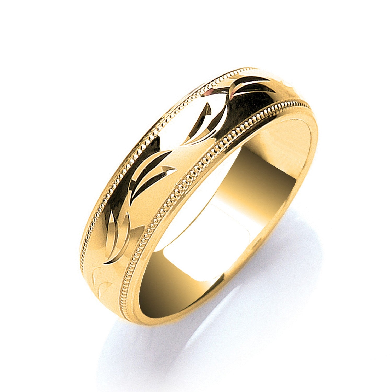 6mm 9CT Gold Milgrain Edge Diamond Cut Wedding Band - Robert Anthony Jewellers, Edinburgh
