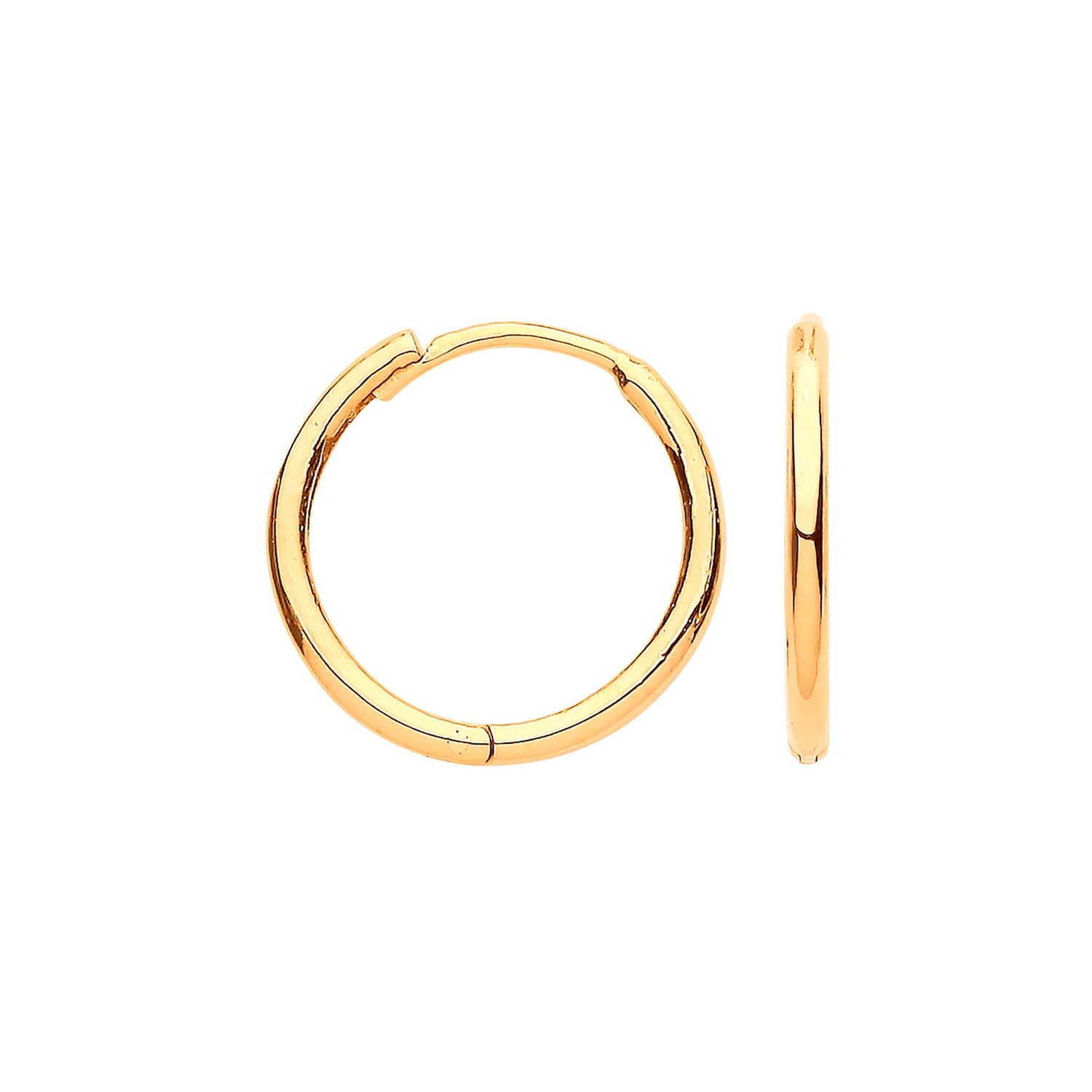9ct Gold Hoop Earrings Plain Hinged Huggies (14mm)